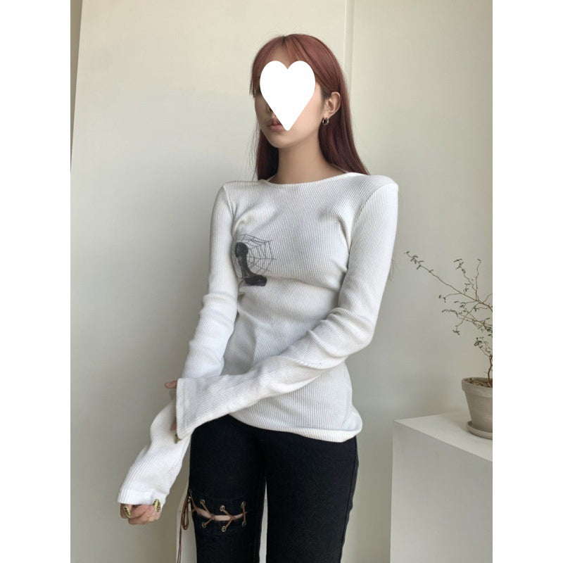 Grunge Print Graphic Long Sleeve Top - fairypeony