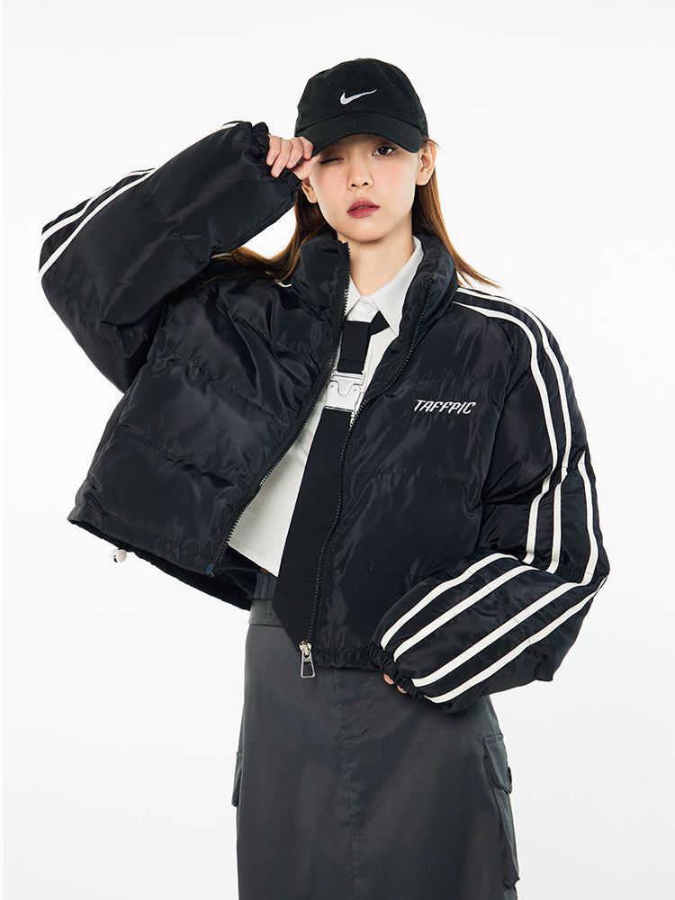 Side Stripe Biker Padded Jacket - fairypeony