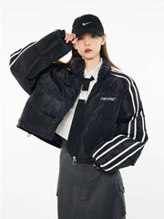 Side Stripe Biker Padded Jacket - fairypeony