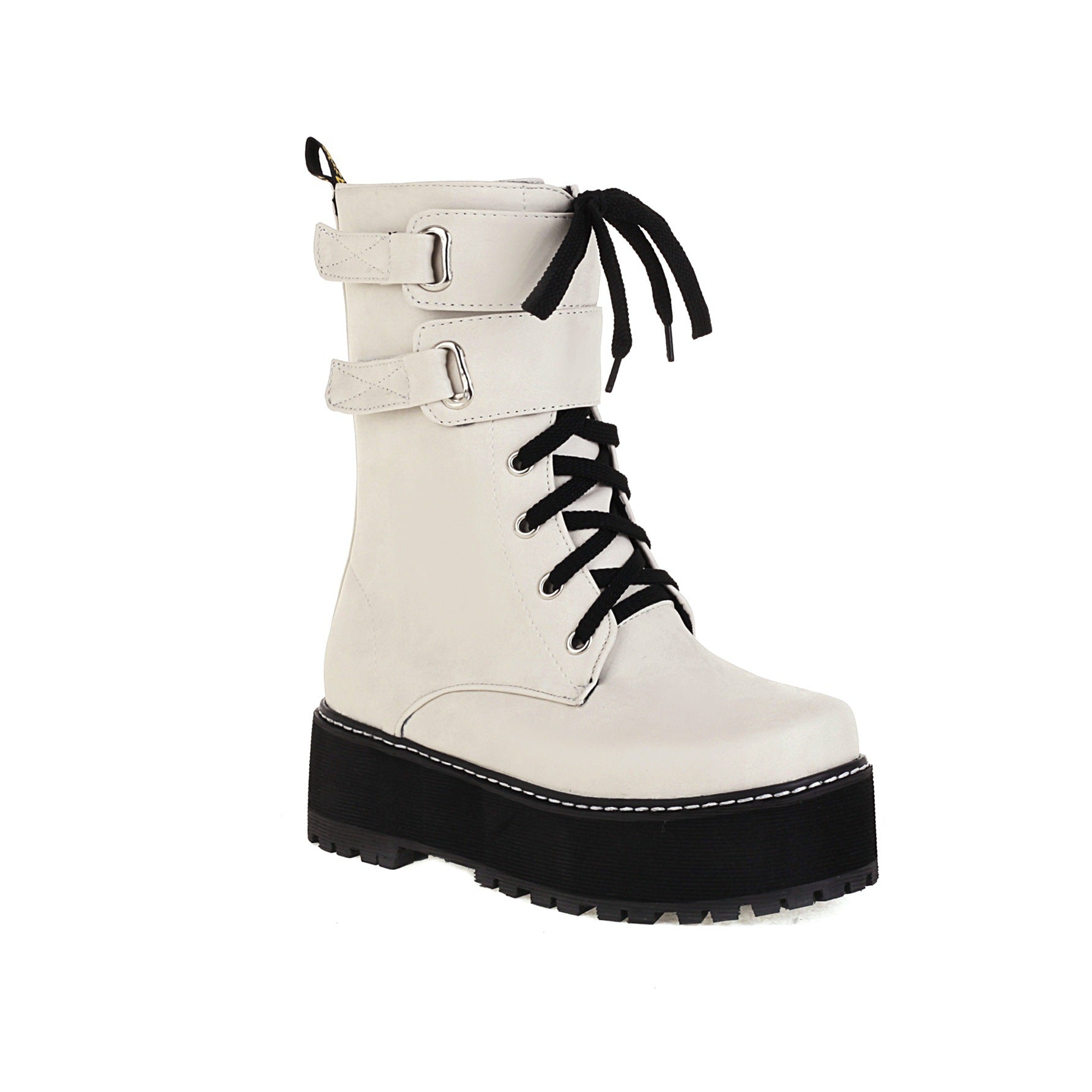 Double Row Metal Belt Martin Boots, , women clothing, double-row-metal-belt-martin-boots, black, brown, white, fairypeony