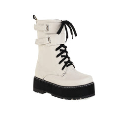 Double Row Metal Belt Martin Boots, , women clothing, double-row-metal-belt-martin-boots, black, brown, white, fairypeony