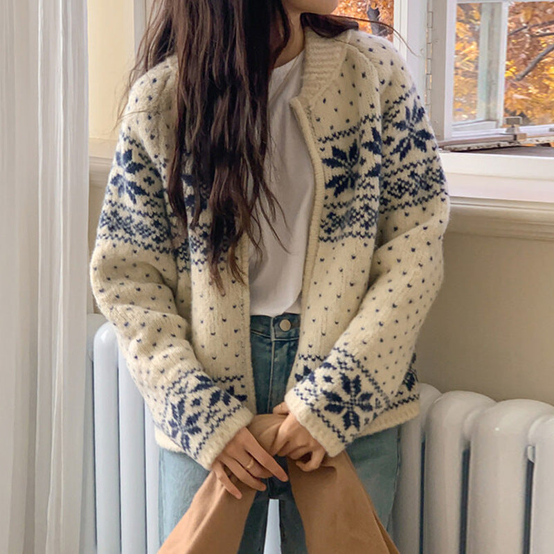 Aesthetic Snowflake Zip Up Cardigan - fairypeony