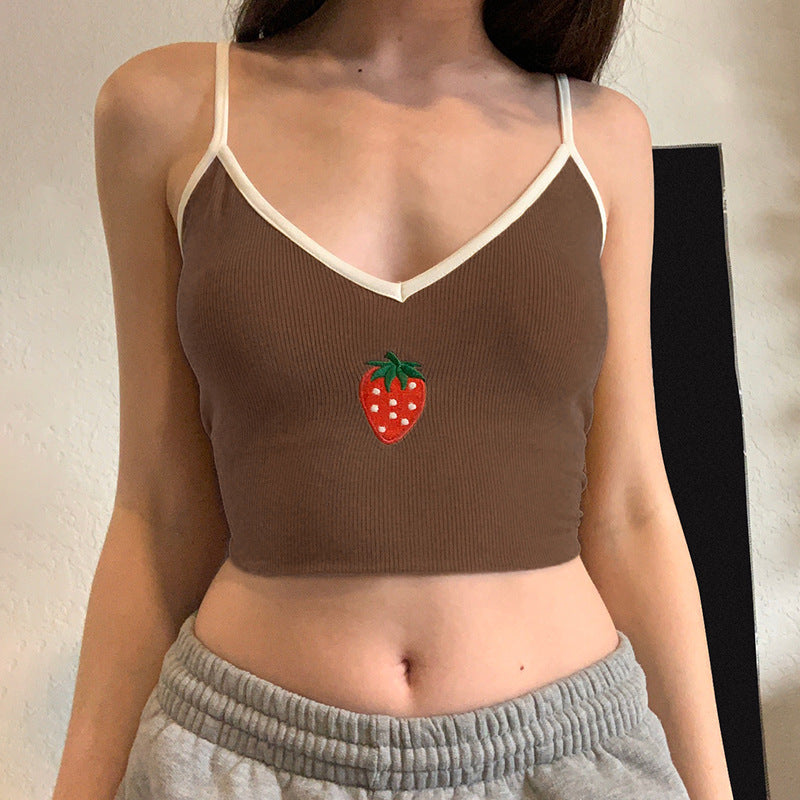 Embroidered Small Camisole Top, , women clothing, embroidered-small-camisole-top, coffee, khaki, L, M, S, yellow, fairypeony