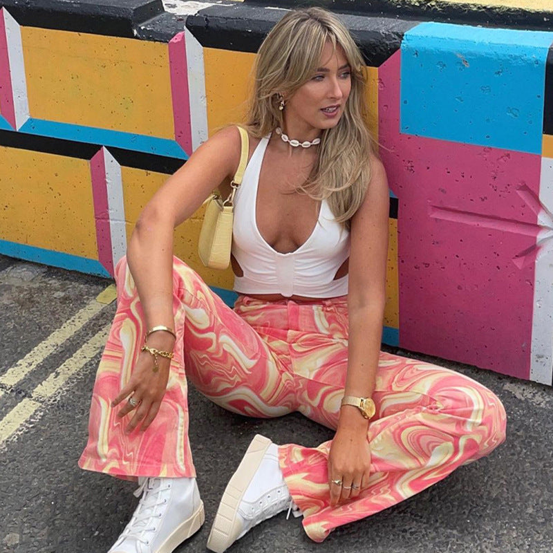 Printed Loose Casual Flare Pants, , women clothing, printed-loose-casual-flare-pants, , fairypeony