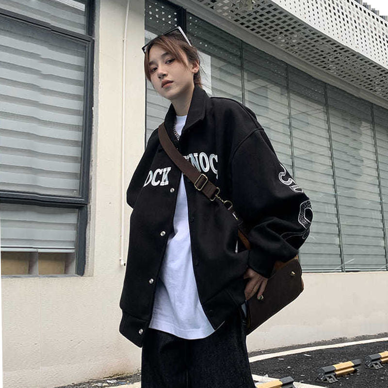 Vintage Snake Print Street Jacket, , women clothing, vintage-snake-print-street-jacket, black, fairypeony