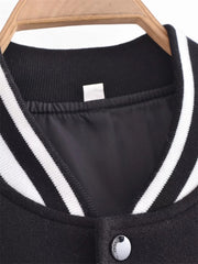 Black Retro Street Baseball Jacket, , women clothing, black-retro-street-baseball-jacket, , fairypeony