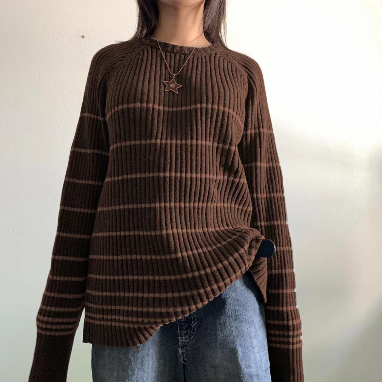 Striped Ribbed Pullover Knit Sweater - fairypeony
