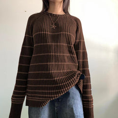 Striped Ribbed Pullover Knit Sweater - fairypeony