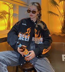 Retro Flame Varsity Jacket, , women clothing, retro-flame-varsity-jacket, black, fairypeony