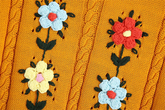Flowers Embroidery Yellow Vest, , women clothing, flowers-embroidery-yellow-vest, L, M, S, yellow, fairypeony