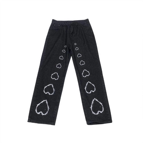 Thorns Hearts Street Pants, , women clothing, thorns-hearts-street-pants, black, L, M, S, white, XL, fairypeony