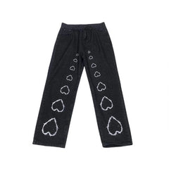 Thorns Hearts Street Pants, , women clothing, thorns-hearts-street-pants, black, L, M, S, white, XL, fairypeony