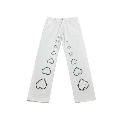 Thorns Hearts Street Pants, , women clothing, thorns-hearts-street-pants, black, L, M, S, white, XL, fairypeony