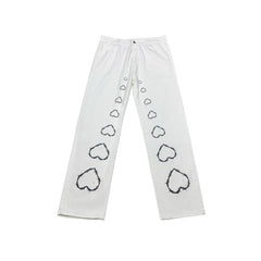 Thorns Hearts Street Pants, , women clothing, thorns-hearts-street-pants, black, L, M, S, white, XL, fairypeony