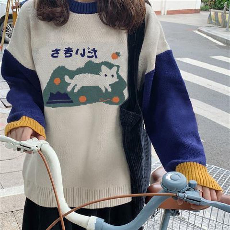 Cute Japanese Cat Sweater, , women clothing, cute-japanese-cat-sweater, apricot, L, M, S, XL, XXL, fairypeony