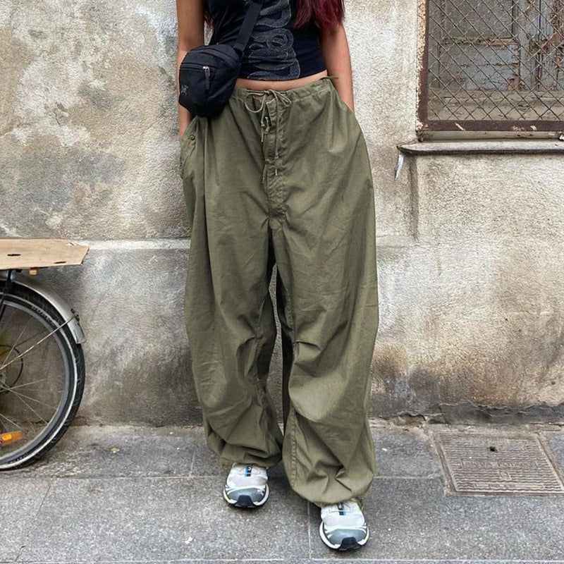 Size Friendly Low Waist Parachute Cargo Pants, , women clothing, size-friendly-low-waist-parachute-cargo-pants, green, white, fairypeony