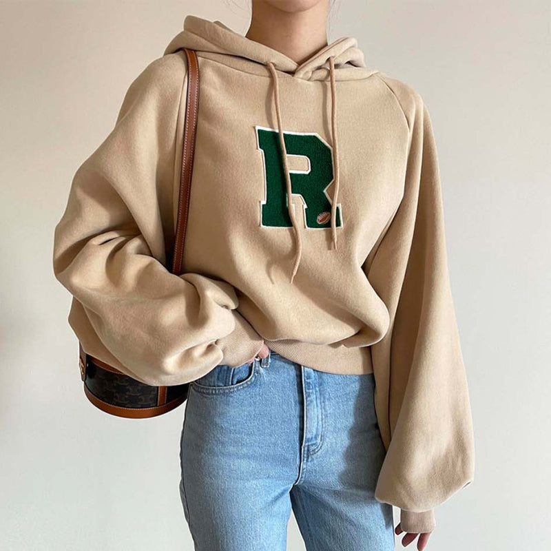 Oversized Embroidery Street Hoodie, , women clothing, oversized-embroidery-street-hoodie, grey, khaki, fairypeony
