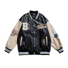 Oversized Pu Leather Varsity Jacket, , women clothing, oversized-pu-leather-varsity-jacket, black, brown, green, fairypeony