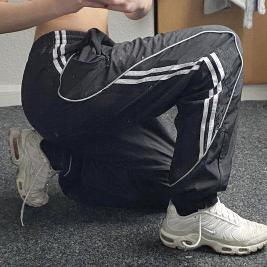 Piping Detail Parachute Straight Leg Pants, , women clothing, piping-detail-parachute-straight-leg-pants, black, fairypeony