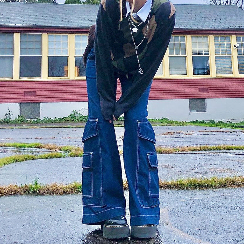 Pocket Detail Vintage Straight Leg Jeans, , women clothing, pocket-detail-vintage-straight-leg-jeans, blue, fairypeony