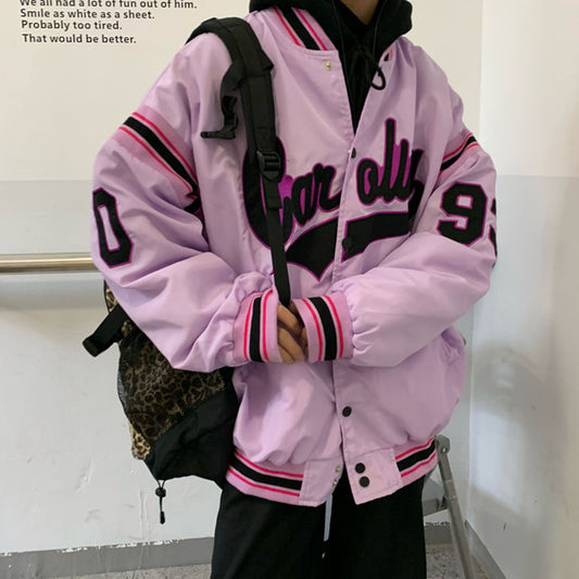 Retro 90's Baseball Jacket, , women clothing, retro-90s-baseball-jacket, black, khaki, purple, fairypeony