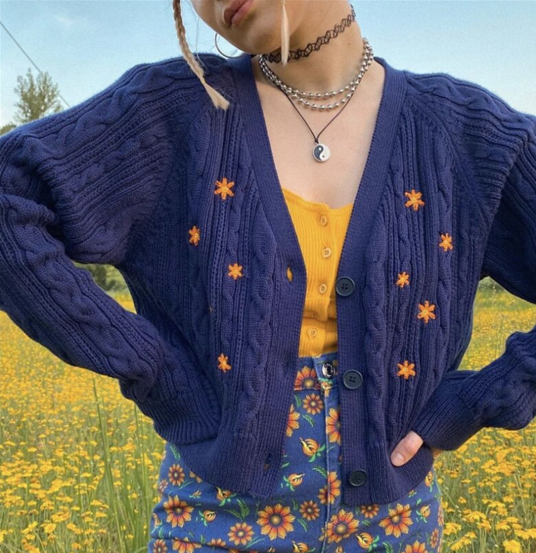 Retro Embroidery Flowers Cardigan, , women clothing, retro-embroidery-flowers-cardigan, blue, fairypeony