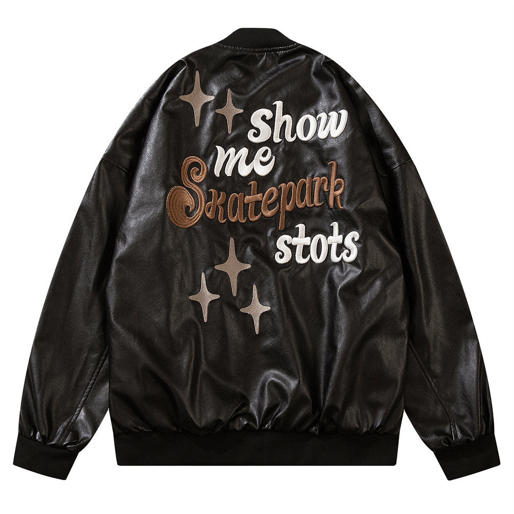 Skatepark Stots PU Leather Jacket, , women clothing, skatepark-stots-pu-leather-jacket, black, khaki, fairypeony