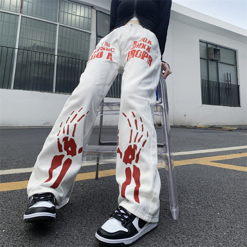 Skeleton Hands Street Jeans, , women clothing, skeleton-hands-street-jeans, L, M, S, white, XL, fairypeony