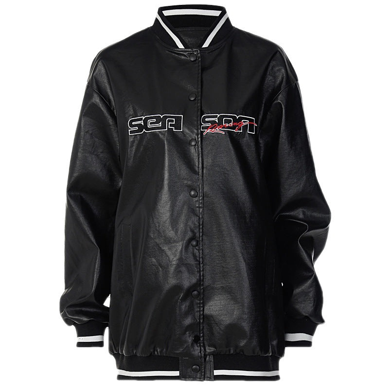 Street Embroidery Leather Jacket, , women clothing, street-embroidery-leather-jacket, black, fairypeony