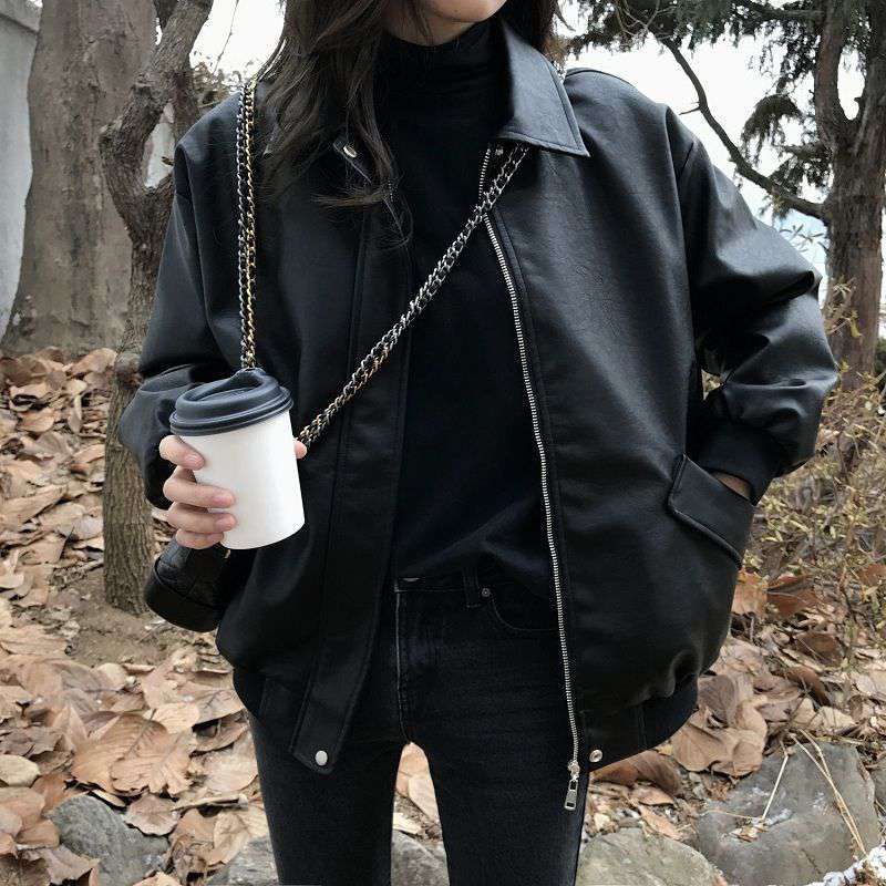 Student Faux Leather Jacket, , women clothing, student-faux-leather-jacket, black, fairypeony