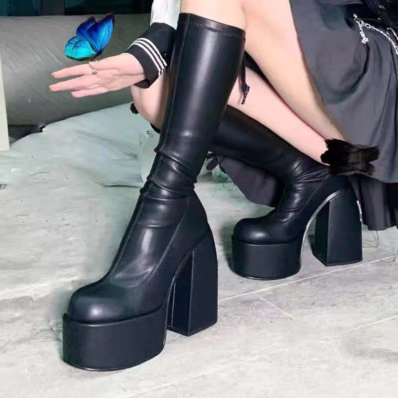 Thick Heels Chunky High Boots, , women clothing, thick-heels-chunky-high-boots, black, fairypeony