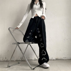 Thorns Hearts Street Pants, , women clothing, thorns-hearts-street-pants, black, L, M, S, white, XL, fairypeony
