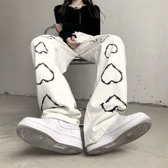 Thorns Hearts Street Pants, , women clothing, thorns-hearts-street-pants, black, L, M, S, white, XL, fairypeony