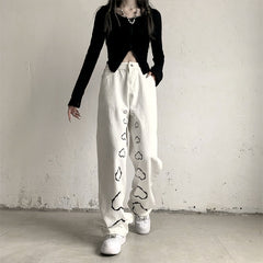 Thorns Hearts Street Pants, , women clothing, thorns-hearts-street-pants, black, L, M, S, white, XL, fairypeony