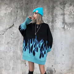Vintage Blue Flame Sweater, , women clothing, vintage-blue-flame-sweater, black, L, M, XL, XXL, fairypeony