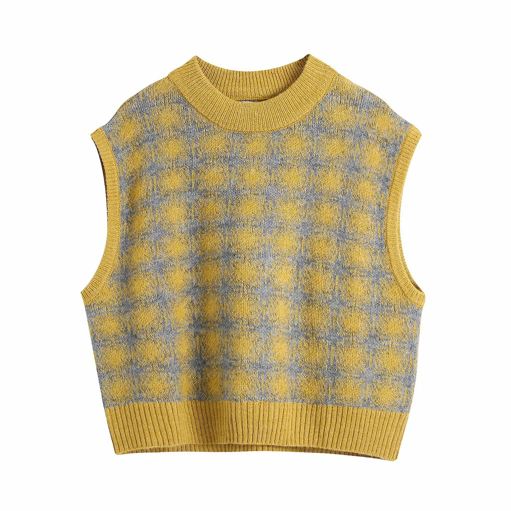 Vintage Jacquard Knit Vest, , women clothing, vintage-jacquard-knit-vest, yellow, fairypeony