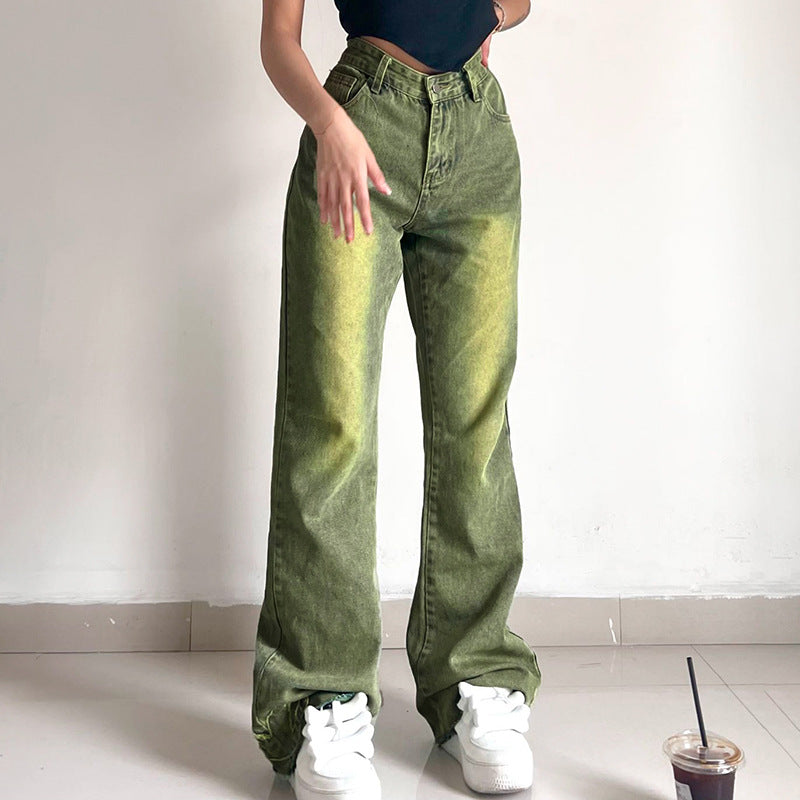 Washed Green Street Jeans, , women clothing, washed-green-street-jeans, green, L, M, S, fairypeony