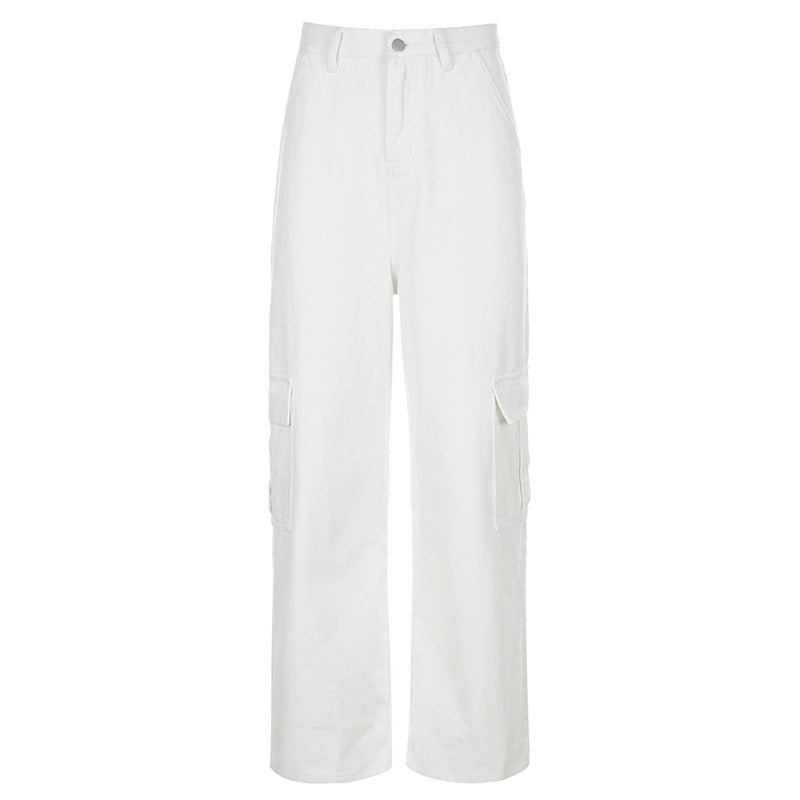 Cargo Pockets Baggy Casual Pants, , women clothing, cargo-pockets-baggy-casual-pants, black, blue, white, fairypeony