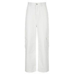 Cargo Pockets Baggy Casual Pants, , women clothing, cargo-pockets-baggy-casual-pants, black, blue, white, fairypeony